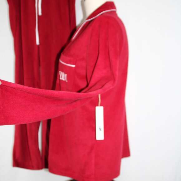 Rae Dunn Women’s Red “BELIEVE” Fleece PJ Set With Drawstring Sweatpants Sz M NWT - Picture 5 of 8